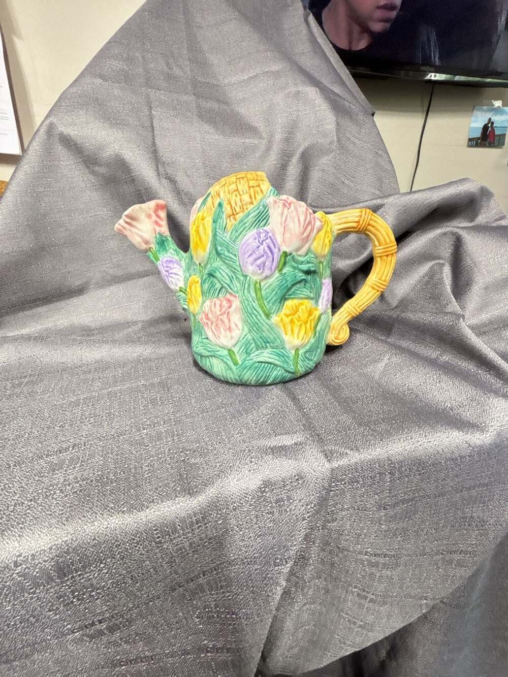 Nantucket Ceramic Tulip Watering Can Multi-Color Floral Planter